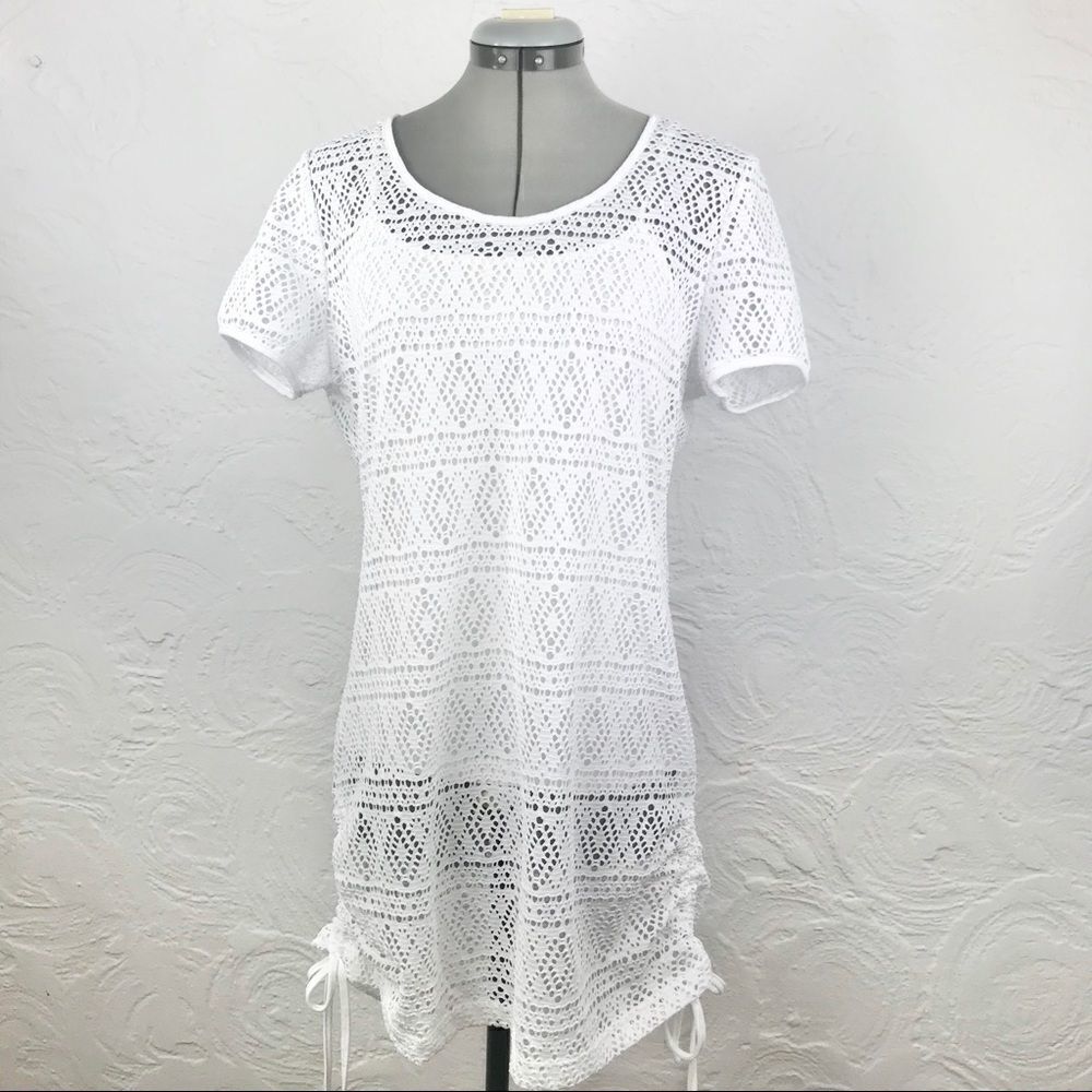 Whereabouts crisp white open weave beach coverup-S